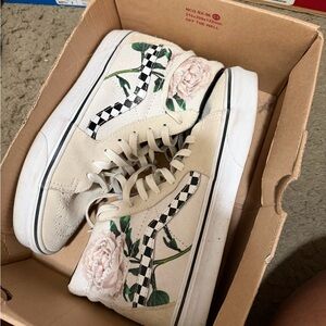 Floral Checkered High-Top Sneakers